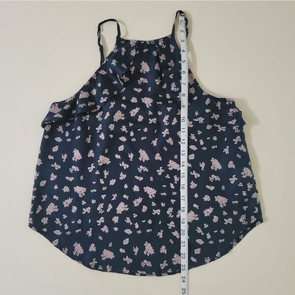 Billabong Navy Floral Swing Cropped Tank Top with Ruffles - Picture 7 of 15